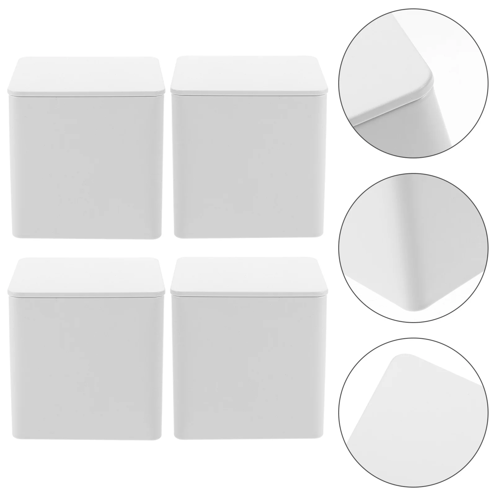 

4pcs Sealed Storage Tinplate Airtight Tea Coffee Candy Container Moisture Proof Smooth Surface Easy Clean Small Rectangular Box