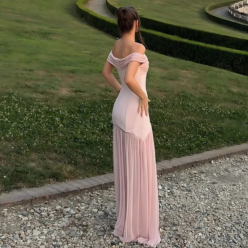Suninheart letnie sukienki dla gości weselnych damskie 2025 różowe sukienki maxi z odkrytymi ramionami obcisłe sukienki na imprezę
