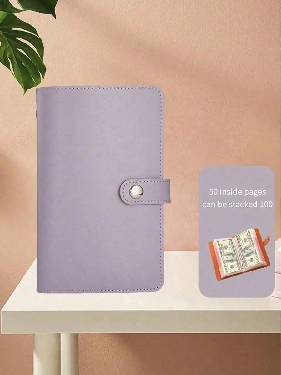 

Lavender Cash Envelope Challenge Notebook With 50 Pages, Stackable To 100, Photo Slots For Bills & Stamps, Portable Organizer