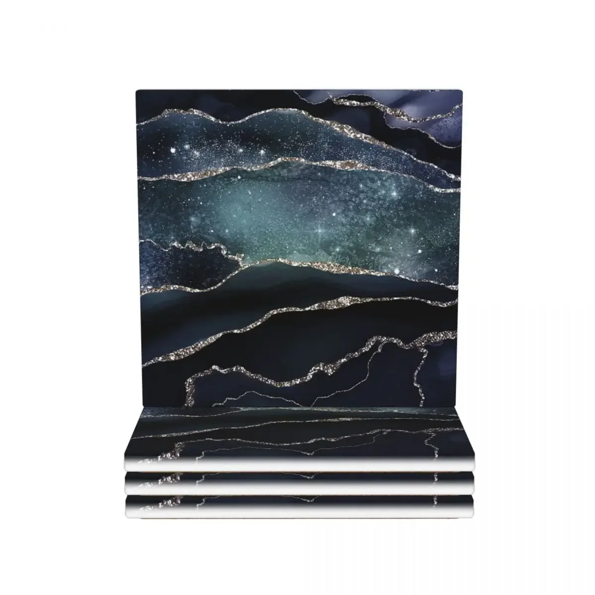 Glamour Night Black Milky Way Faux Marble Galaxy Coasters Ceramics Baking Mat For Kitchen Dining Table Mat Coffee Mat