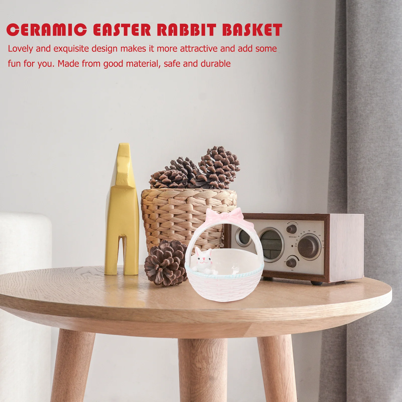 

Household Ceramic Basket Rabbit Style Decorative Easter Candy Fruit Basket Multi-Function Party and Home Decor