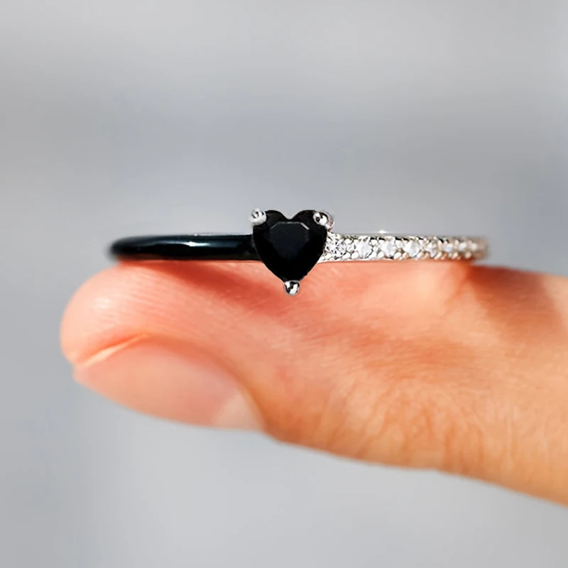 Huitan Novel Two-side Color Heart Slim Ring for Women Versatile Party Daily Fancy CZ Stackable Wedding Thin Band Finger Jewelry