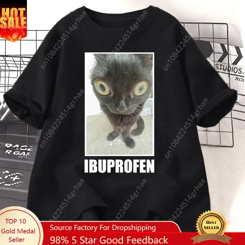 Funny Cat Ibuprofen Graphic T Shirts Men Women Cotton Tee Clothing Creativity Short Sleeve Fashion Casual Loose Tops Streetwear