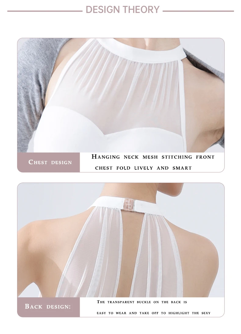 Sexy Weiß Ballett Trikot Für Frauen Erwachsene Elegante Neckholder Mesh Nähte Gymnastik Trikot Ballerina Tanz Kostüm – Detail 3