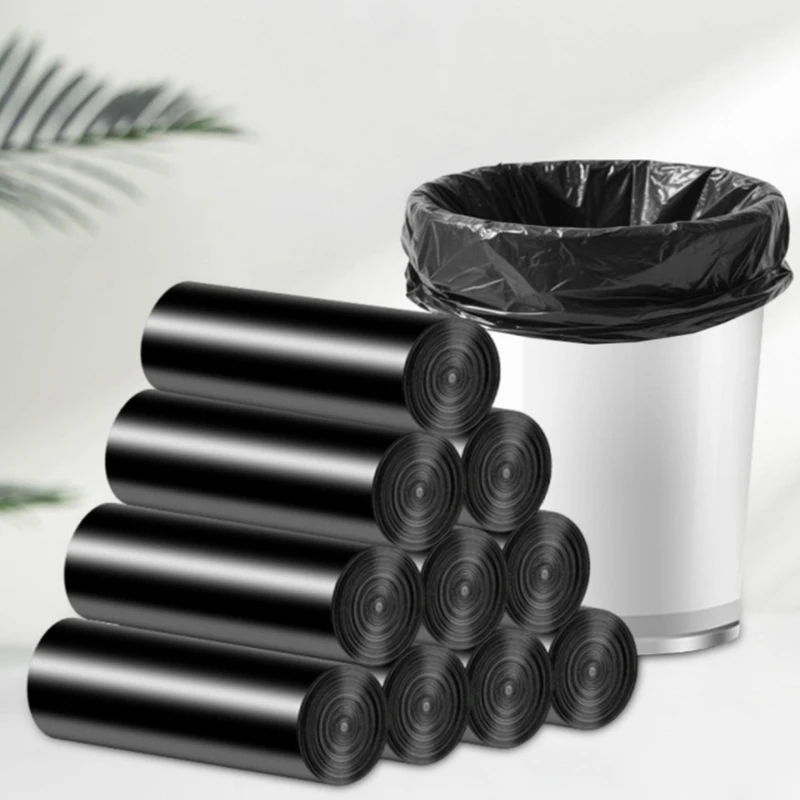 Bolsa de basura desechable de boca plana en rollo, nuevo Material grueso y fuerte, bolsa de basura negra para el hogar, cocina y dormitorio, 45x55cm