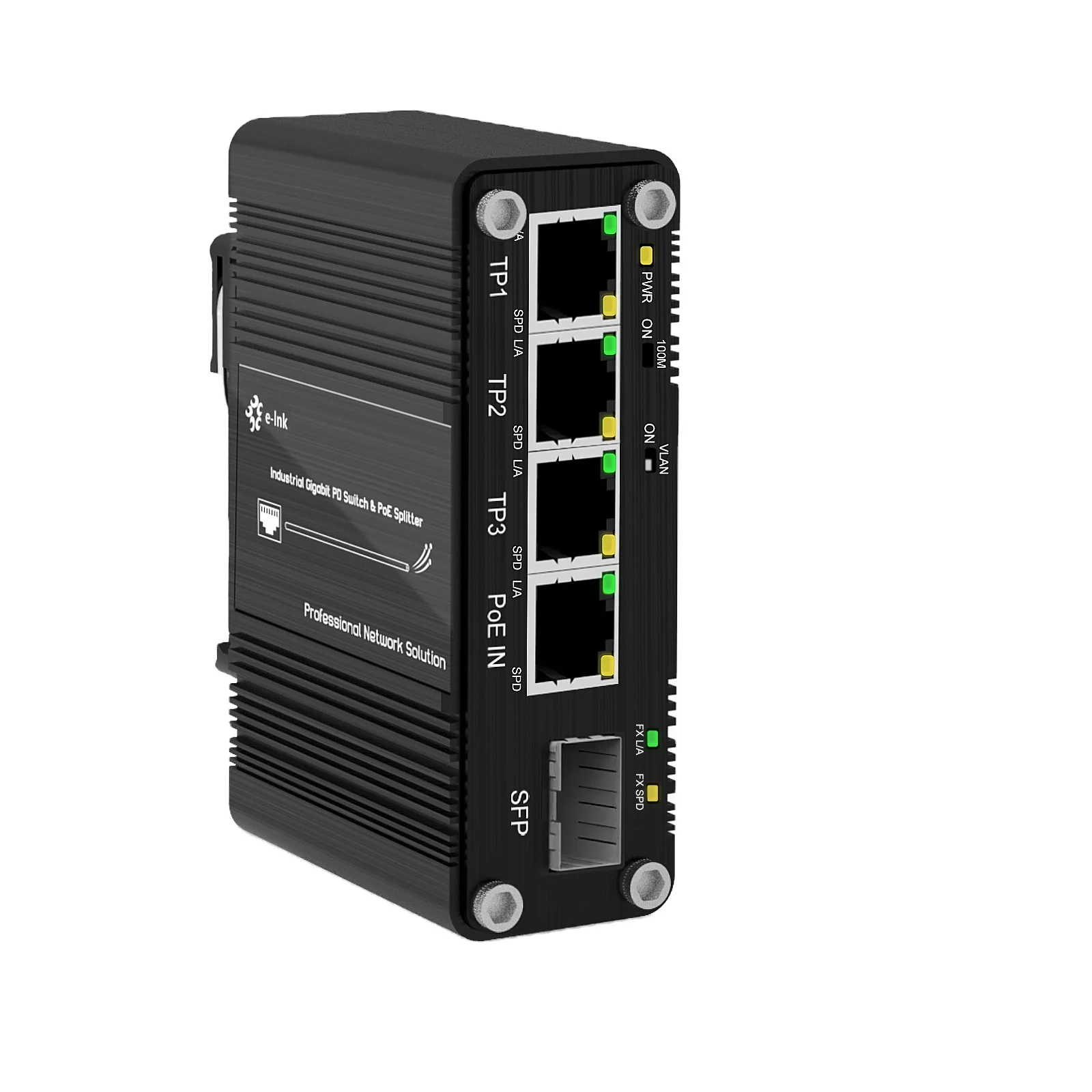 Wholesale Mini Industrial 3 Port 10/100/1000T to 1-Port 100/1000X SFP PD Ethernet Switch with PoE Splitter Function