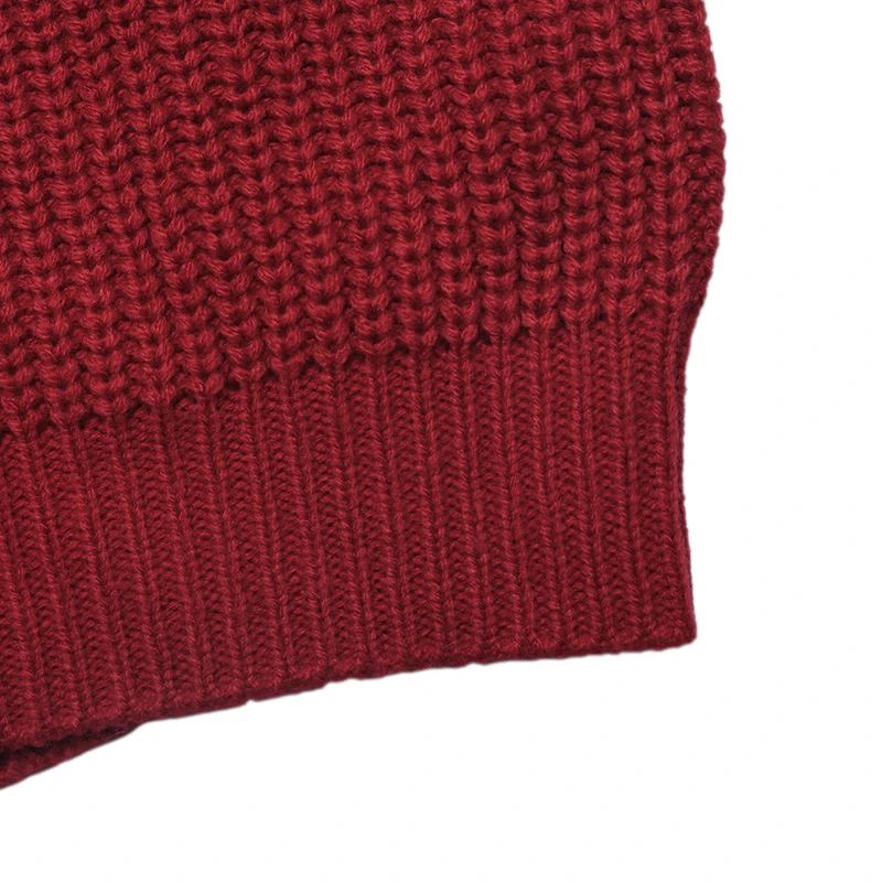 سترة نسائية محبوكة باللون الأحمر لعيد الميلاد ورقبة على شكل حرف V وأكمام طويلة مع زر زهور لؤلؤية سترة دافئة كاجوال فضفاضة #6