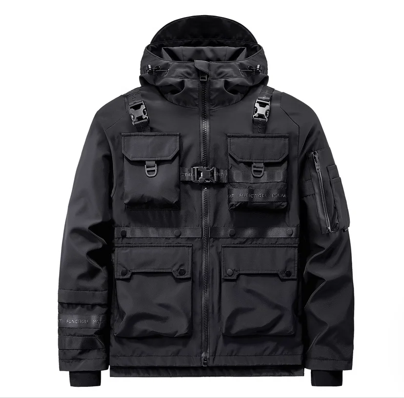 Hooded Functional Multi Pocket Workwear Jacket for Spring and Autumn Men's Tactical Jacket