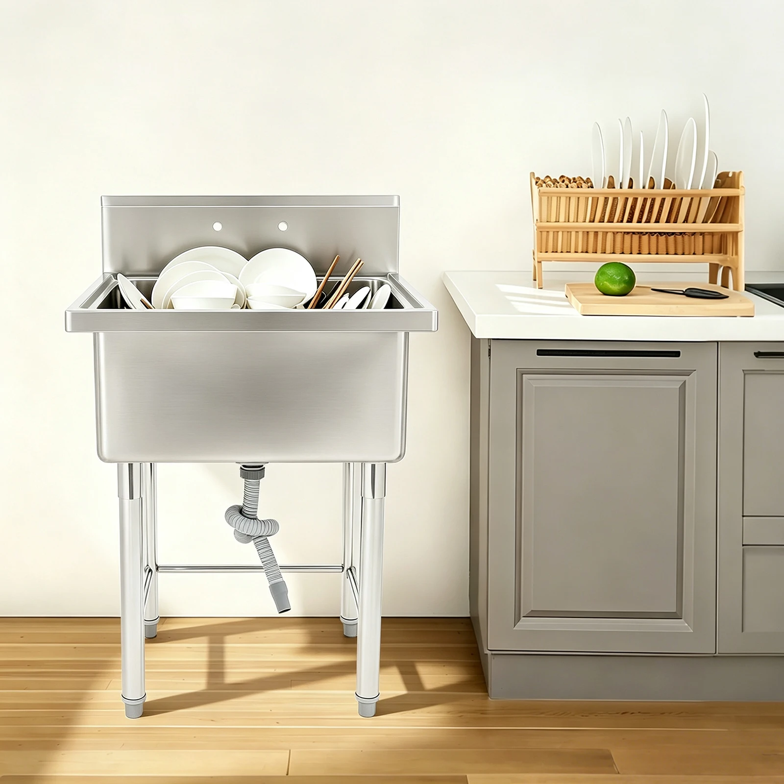 Single Bowl Utility Sink Rectangular Commercial Kitchen Sink Freestanding Single Bowl Utility Sink for Kitchen/Garage/Garden/Bar/Restaurant