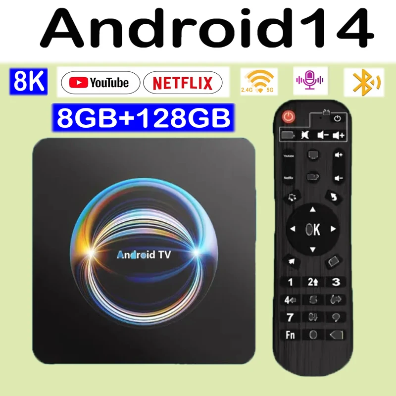 Android 14 X66 Smart TV Box HDR10 + Dual Wifi BT5.4 8K Video Rom 64GB 128GB Set Top Box Media Player مع Google Voice Assistant