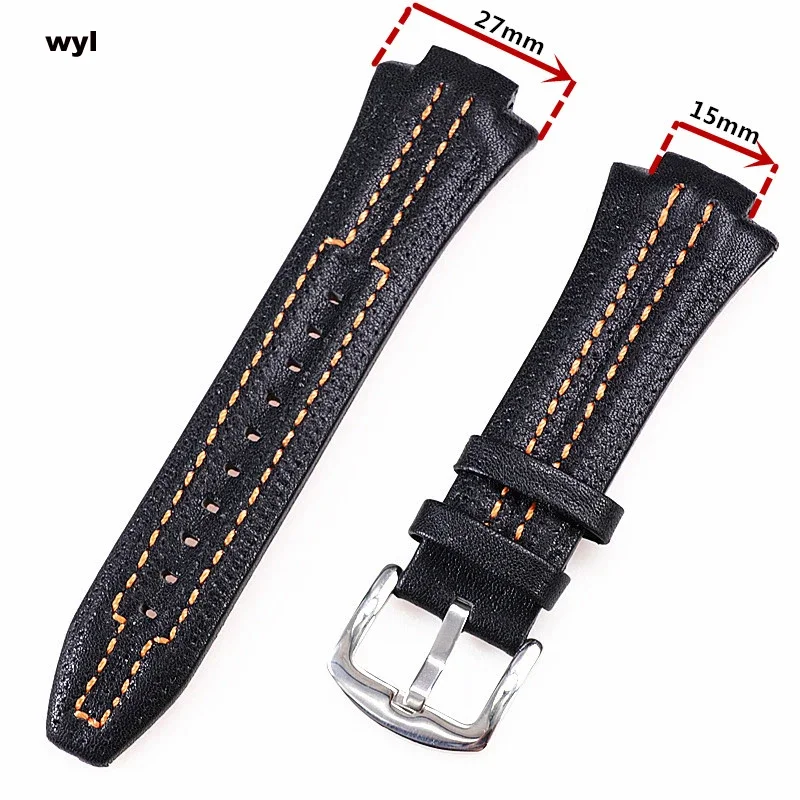 For Seiko Sportura SNL029P2-SNL021P1 SNL595P2 SNL017P1 Leather Watch Strap Men's Watchband Bracelet Belt 27mmx15Convex mouth