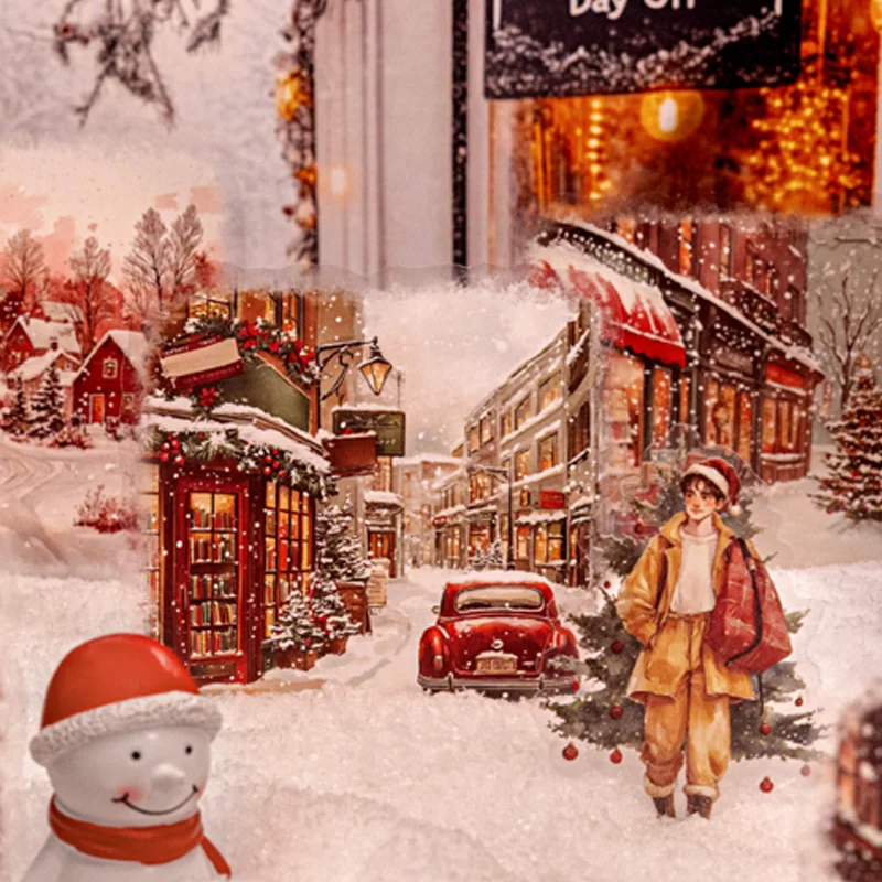 Mr.Paper,Cute Landscape Oversize Stickers 15 sheets/pack Winter Snowscapes Town PET Stickers Family Handbook Scrapbook Decoation