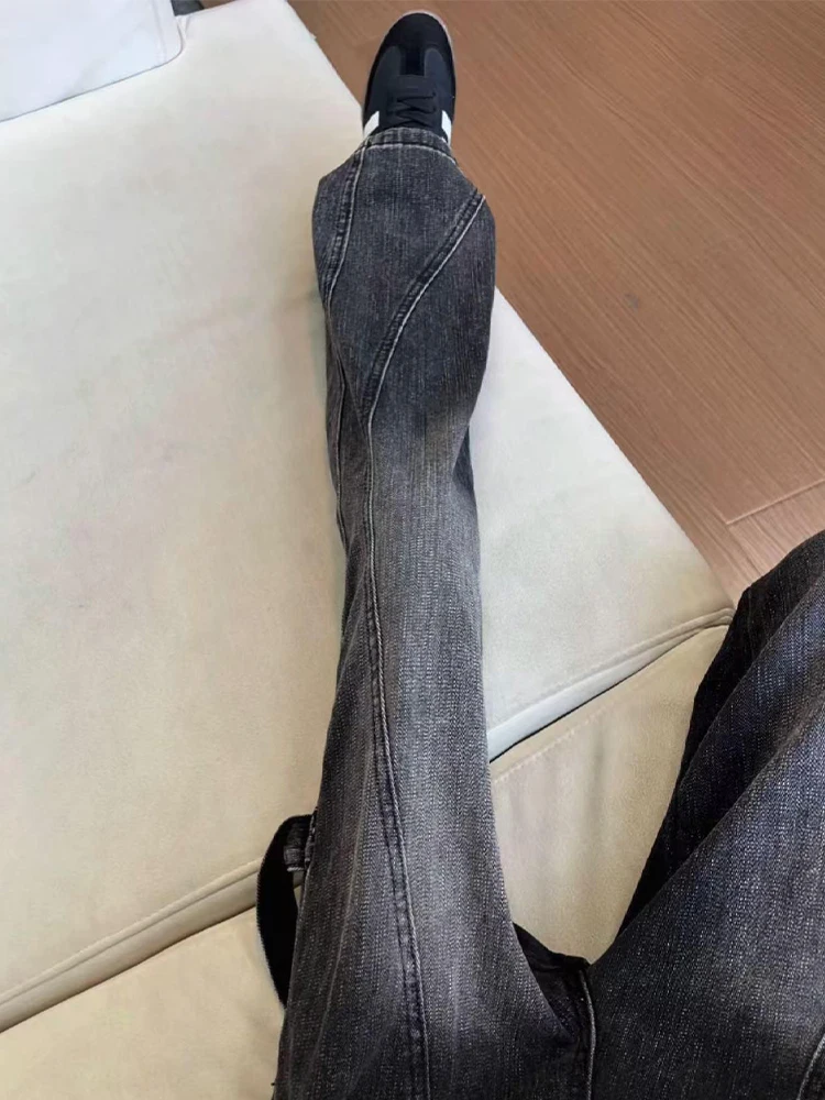 

Мужские зимние джинсы Bla Bamboo Node Micro Flared в американском стиле, с высокой талией, прямые, с боковыми разрезами, рабочие брюки