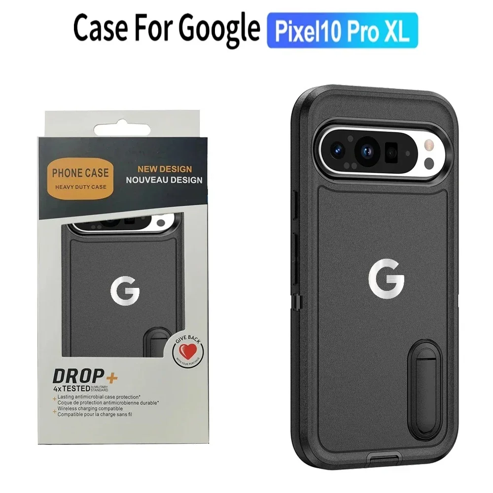 3IN1 Heavy Duty Defender Invisible Bracket Case for Google Pixel 10 9 Pro XL  Armor Ott Box Hard Fall Resistant Protect Cover