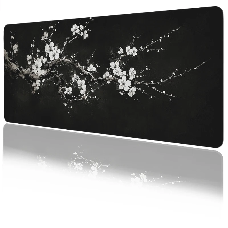 Mouse Pad Gaming Black And White Cherry Blossoms XL Computer Home Large Mousepad XXL Non-Slip Natural Rubber Office PC Mice Pad