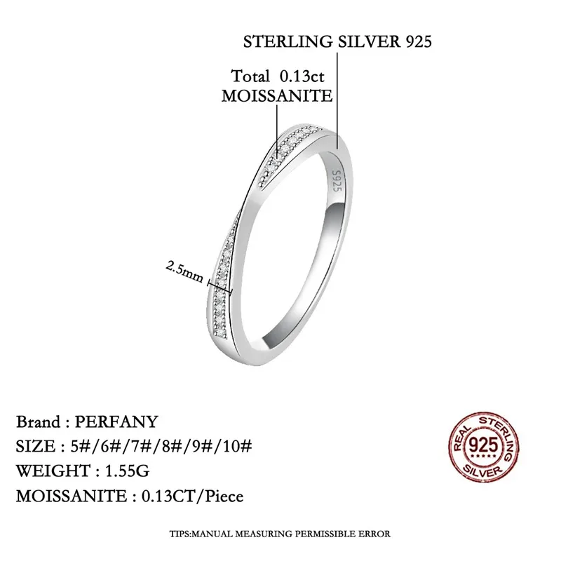PERFANY 0.13CT Moissanite Ring for Women S925 Pure Silver Geometric Cross GRA Certified Diamond Ring Wedding Fashion Jewelry
