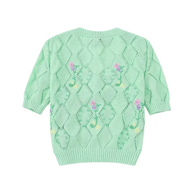 유행 V 넥 짧은 소매 니트 여성 여름 새 스타일 다목적 의류 통근 스타일 순수 컬러 버튼 업 카디건