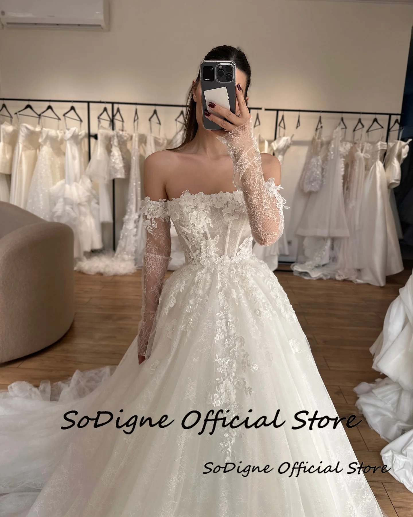 SoDigne a-line دانتيل/تول فستان الزفاف بدون حمالات وأكمام قابلة للانفصال فساتين العروس بوهو زي العرائس vestidos de novia تخصيص