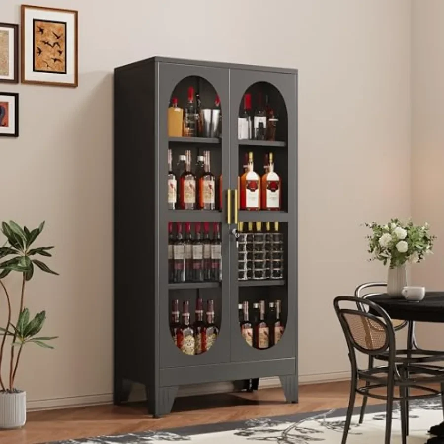 61 Tall Metal Curio Cabinet for Collectibles Display, Black Glass Door Showcase with 4 Tiers, 3 Adjustable Shelves, Locking Fea