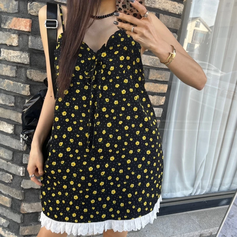 

Сексуальное платье без бретелек с цветочным узором и кружевной отделкой в корейском стиле для женщин на весну, осень, зиму, повседневное, на каждый день