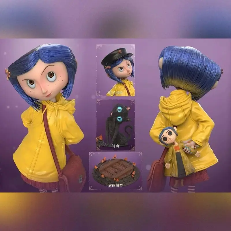 Coraline Q Version Gk Toy Figure Black Cat Desktop Ornament Animation Peripherals Collectible Statue Gift For Adult Collectors view 3