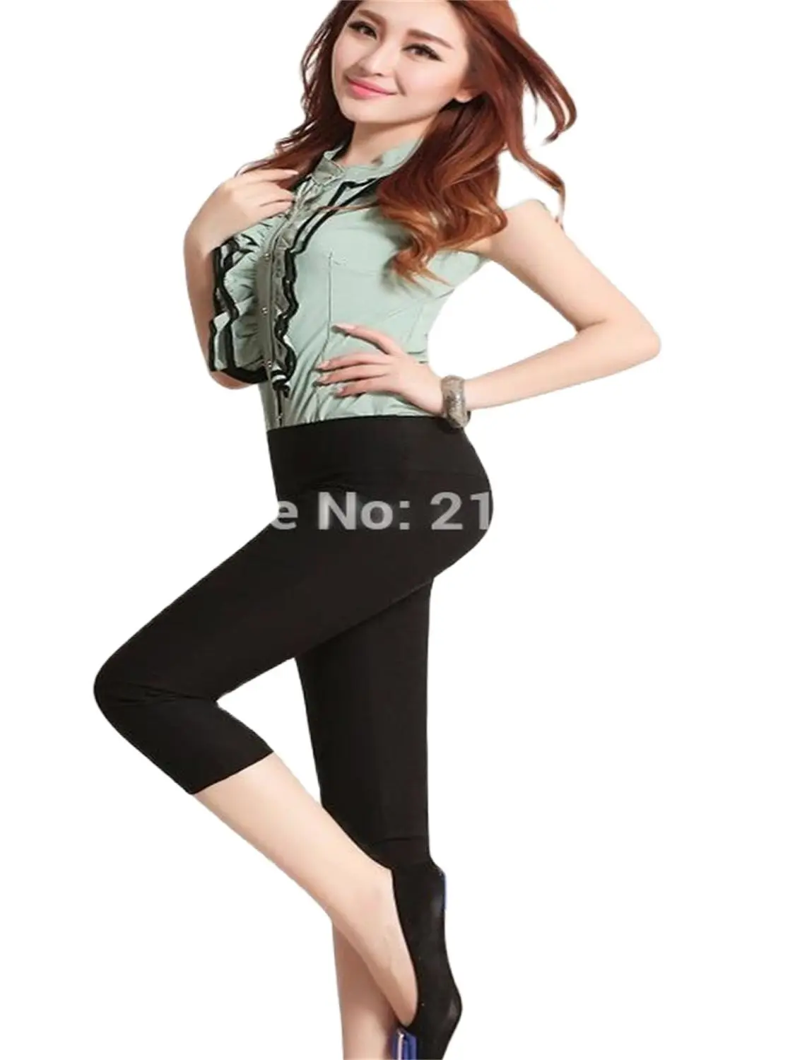 Women's High Waist Stretch Leggings Pencil Capris Knee-Length Trousers Lady Pants Monochromatic Spring Summer Hot Sale