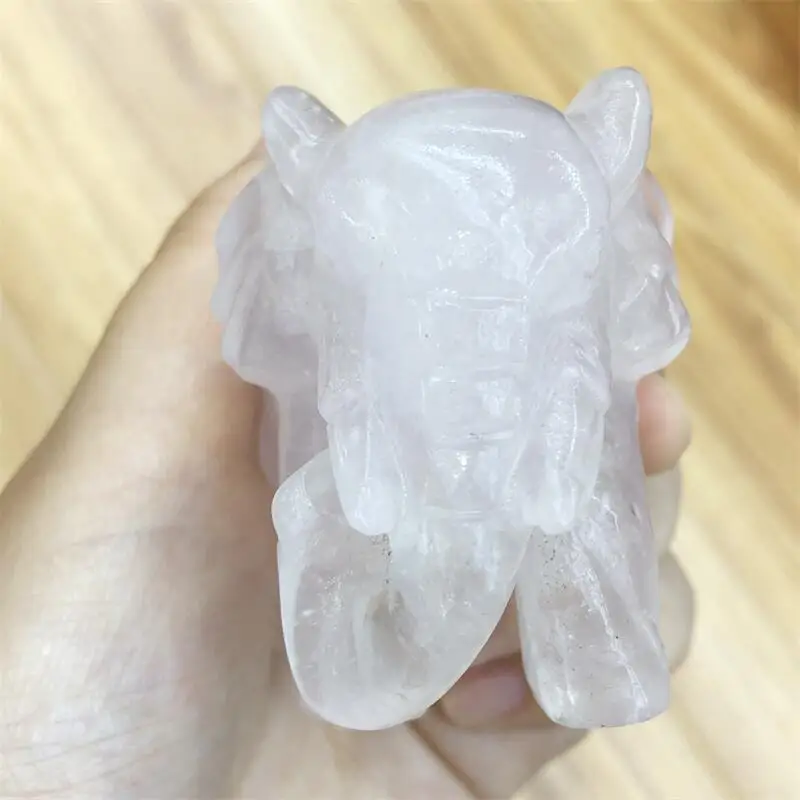 Natural Crystal Rose Quartz Elephant Animals Stone Crafts Small Decoration Home Decor Christmas Present 1pcs