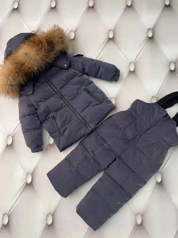 New 2022 Winter Jacket Children down jackets & pant duck down Brand Raccoon Fur hood girl snowsuit set outerwear ski suit Parka