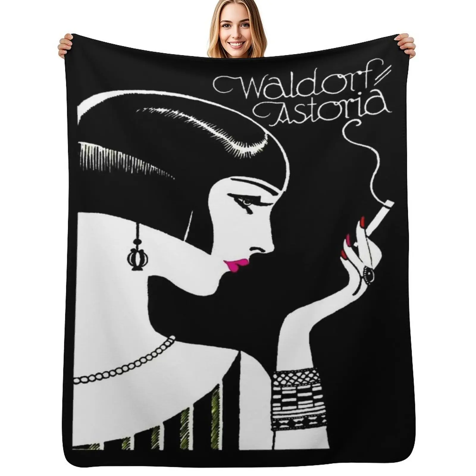 WALDORF ASTORIA : Vintage Hotel Advertising Print Throw Blanket Cozy Sofa Blanket for TV Watching Napping