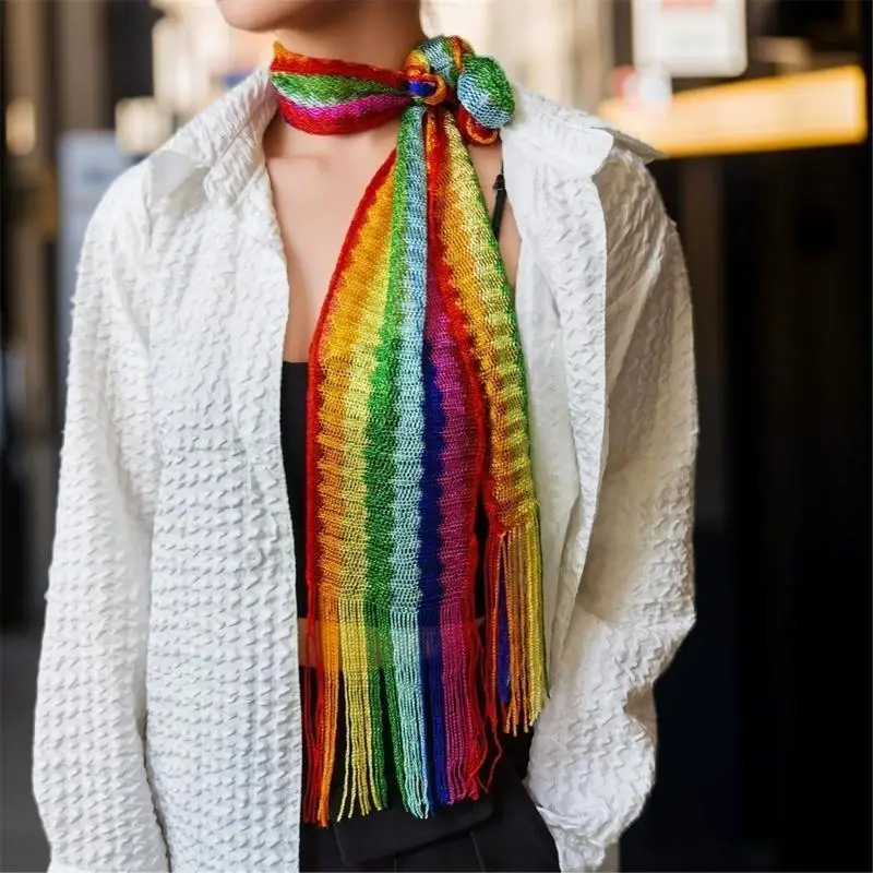 

39BD кружевной полосатый шарф с кисточками для женщин и подростков, модные аксессуары для шеи, идеально подходящий для различных