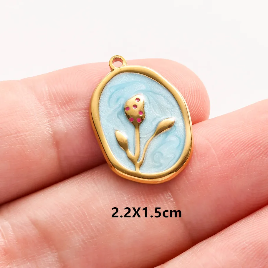 Echte Naturperlen, ovale, unregelmäßige Rosenblüten-Tulpen-Anhänger, bunte Emaille-Charms, Edelstahl-Charms für die Schmuckherstellung, Großhandel. – Detail 11