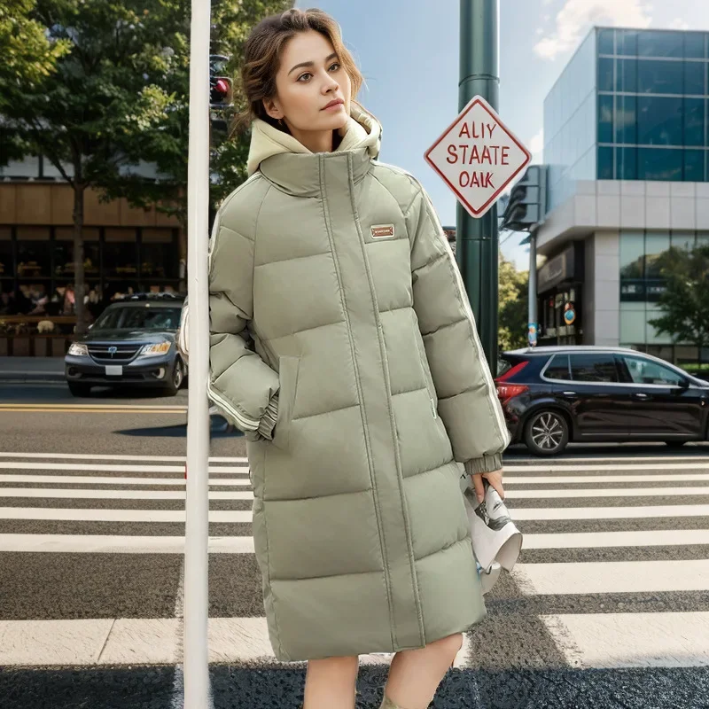 Women Down Cotton Jacket Winter 2024 Female Long Jacket Warm Coat Hooded Fake Two Piece New Parkas Snow Outwear Padded Coat