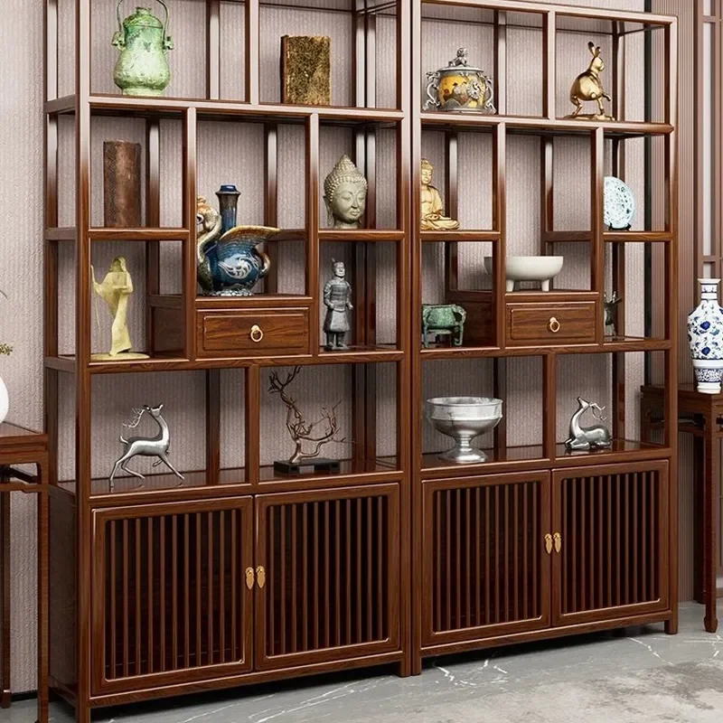 New Chinese Style Solid Elm Wood Display Cabinet Living Room Antique Partition Shelf Tea Storage Showcase Duobao Pavilion