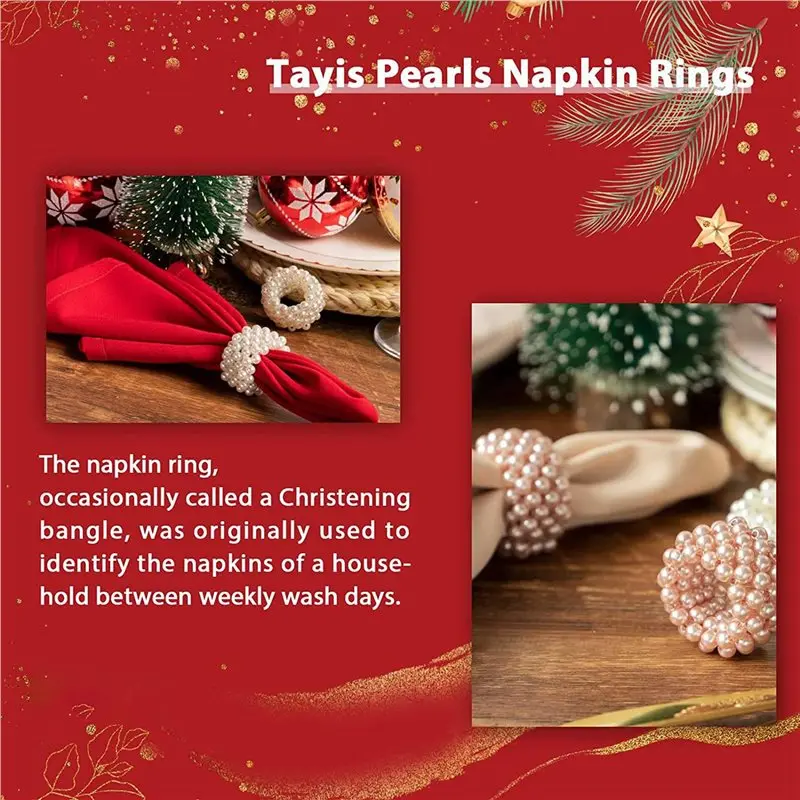 A69enapkin Ring 96-Piece Set, White Pearl Wedding Napkin Buckle Table Decoration