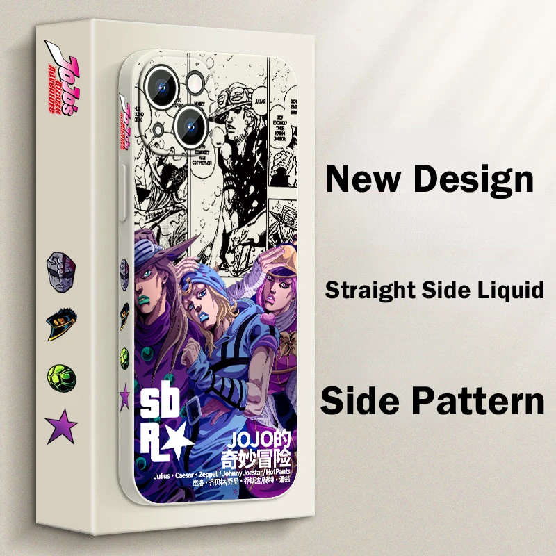 Japanese anime JOJO Kujo Jotaro For Apple iPhone 15 14 13 12 11 Pro Max Plus 8 7 SE Liquid Left Rope Phone Case Capa Soft Cover