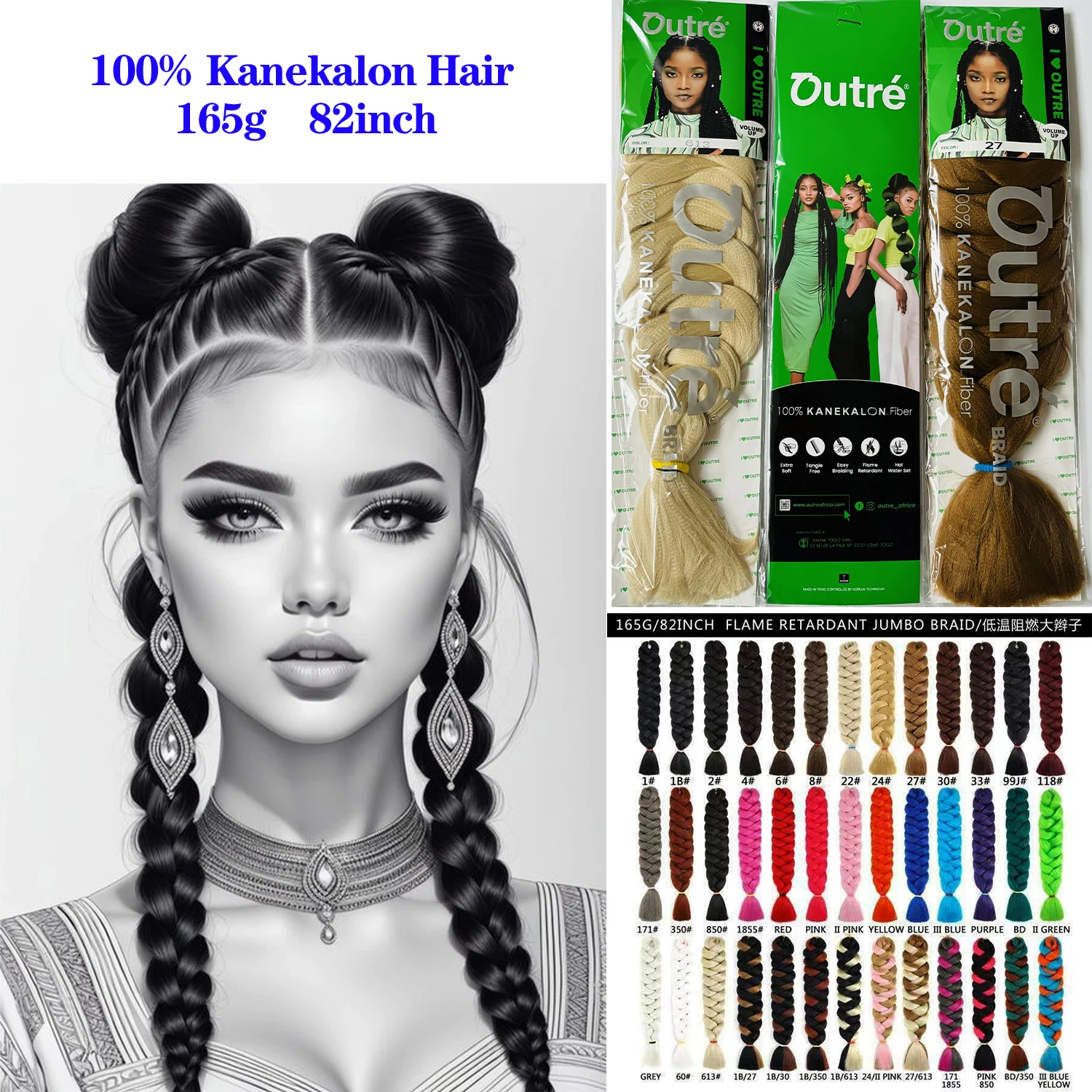 

100% Kanekalon Xpression Crochet Hair Hot Water SetingPre Stretched Braiding Hair Bundles Jumbo Braids Hair Extensions For Women