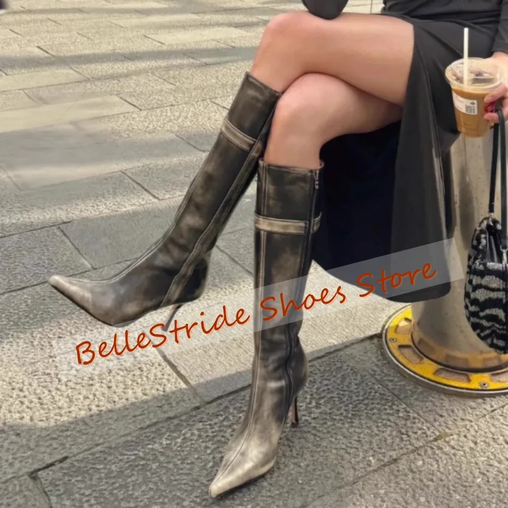 

Side Zipper Pointed Toe Boots Matte Leather for Women Stilettos High Heels Fashionable Dinner Party 2026 Zapatos Para Mujeres