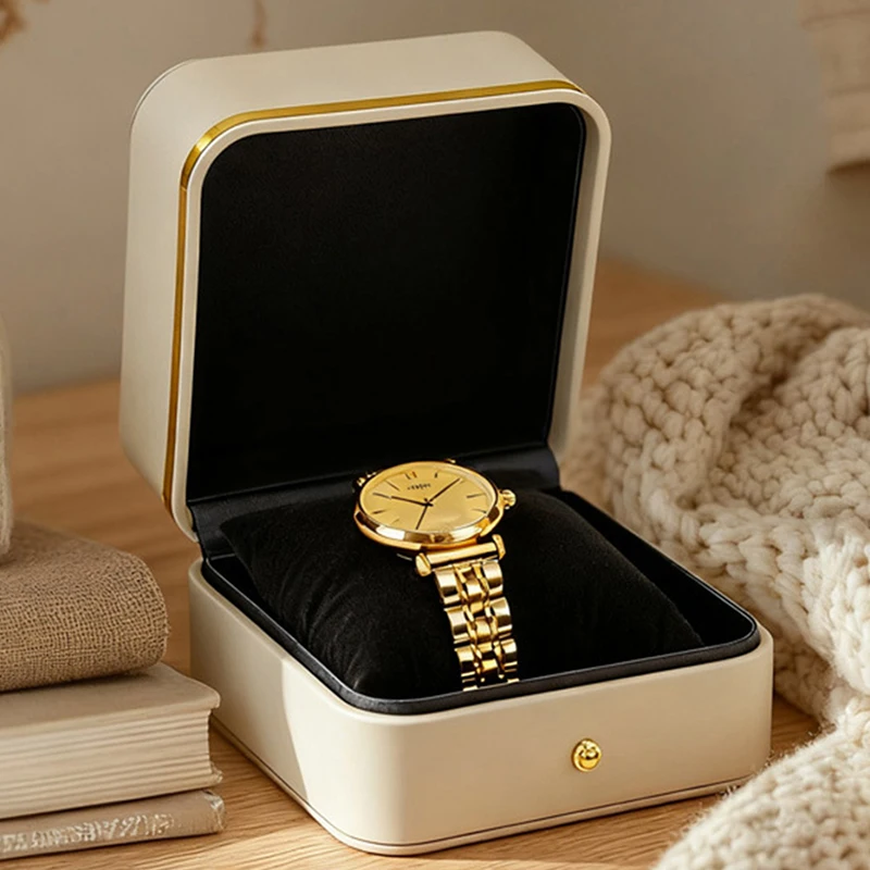 Einzelne Uhren-Geschenkbox mit Kissen, PU-Leder, Uhren-Präsentationsbox, Organizer für Herren/Damen, Uhrenaufbewahrung, Geschenkbox