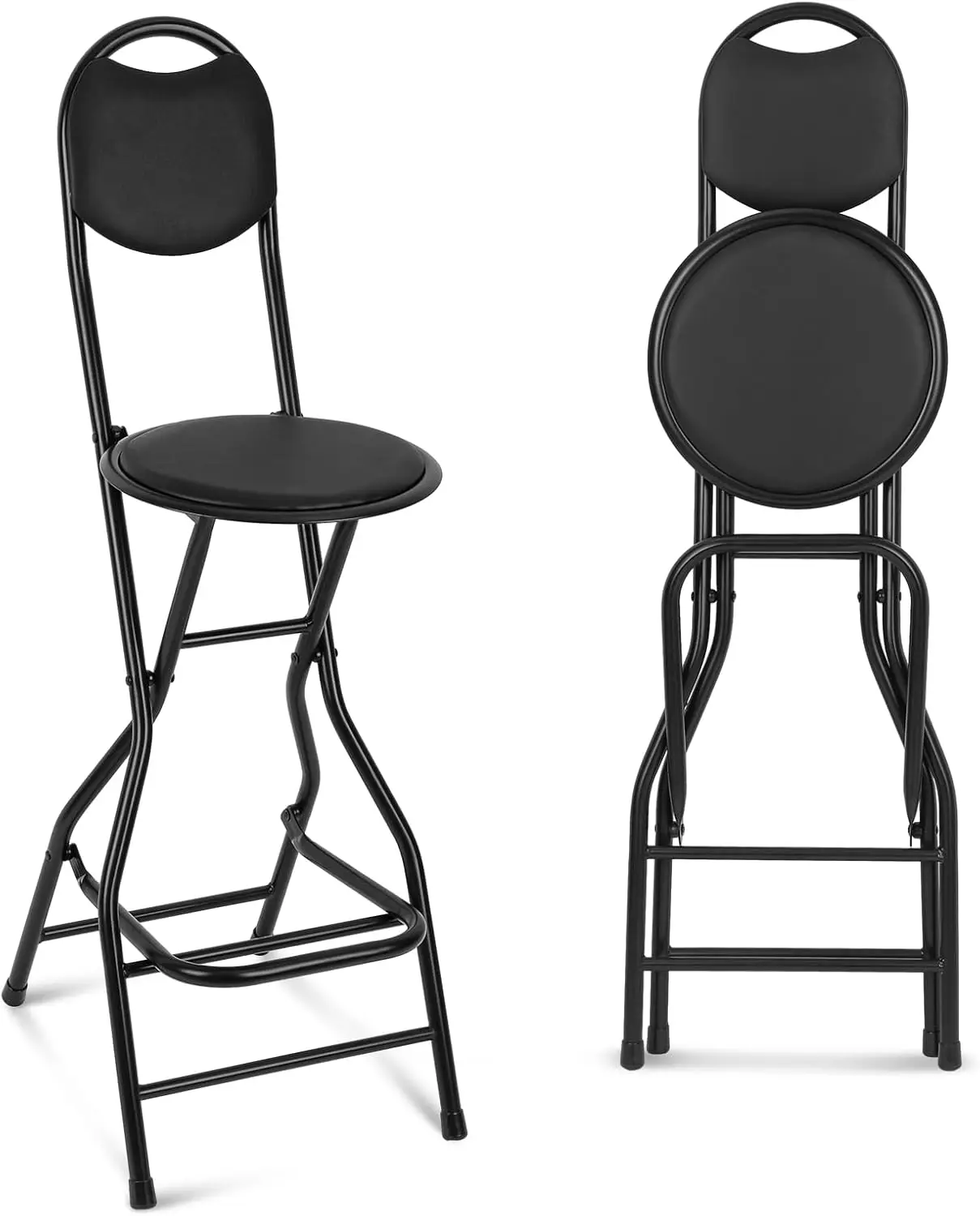 

26 Inch Folding Bar Stool with Backrest, Leather Padded & Collapsible for Indoor Outdoor Use