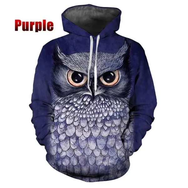 New Owls 3d Printed Animals Graphic Hoodies For Men Fashion Hoodies Y2k Hip Hop Sweatshirt Harajuku Pullover Tops Women Clothes