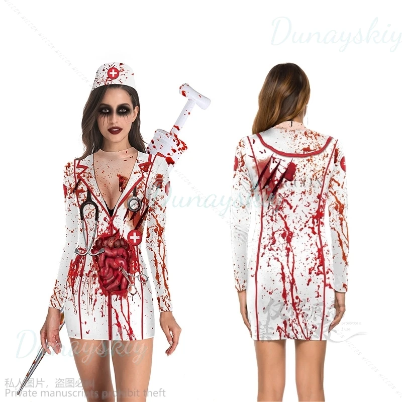 

Halloween Horror Blood Nurse Uniform Cosplay Costumes Women Girls Dress Sexy Lolita Ainme Skirt Party Carnival Masquerade Suit