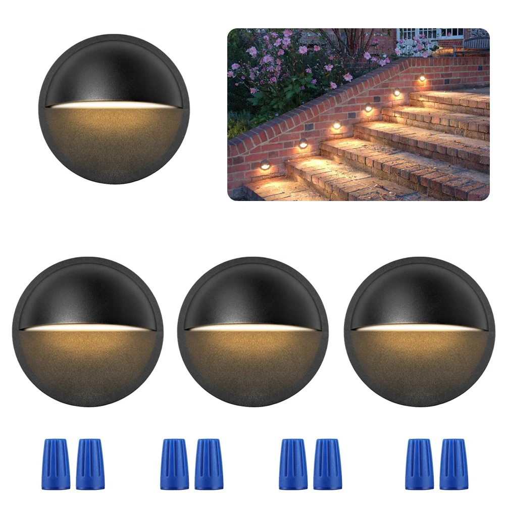 

QACA 4Pack Aluminum LED Outdoor Patio Lamps Kit IP65 Waterproof Corridor Stair Lighting Pathway Yard Fence Garden Lamps DC12V 2W