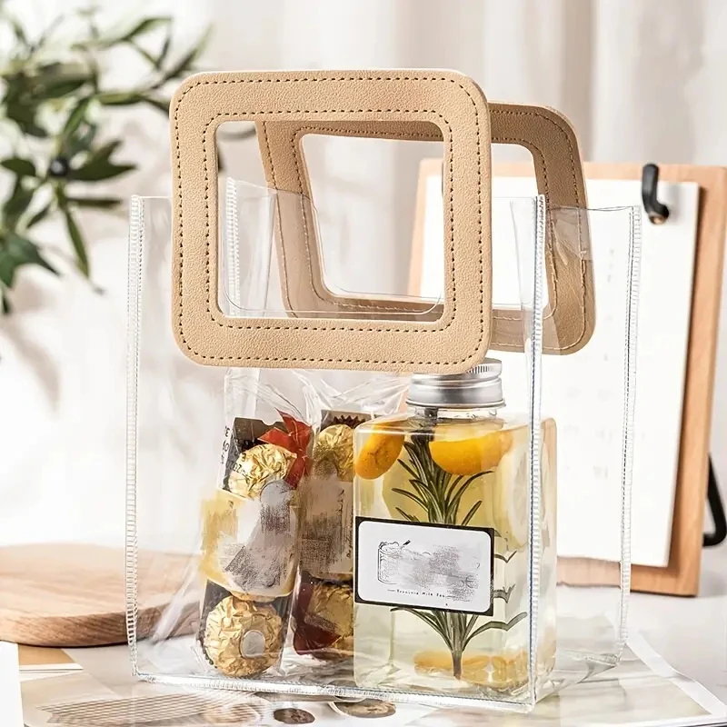 Clear Plastic Tote Bag Soft PVC Gift Tote Packaging Bags With Handle Cosmetic Storage Bag Handbag Wedding Favor Party Supplies