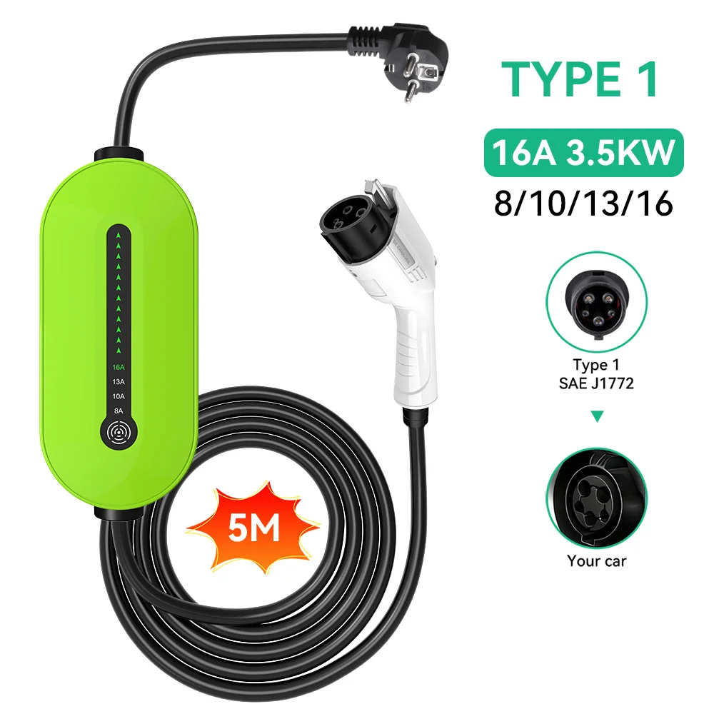 JDMEX 3.5KW Portable EV Charger TYPE1 Car Charger 16A 1Phase Fast Charging Wallbox Electric Vehicle Charger APP Control 5M