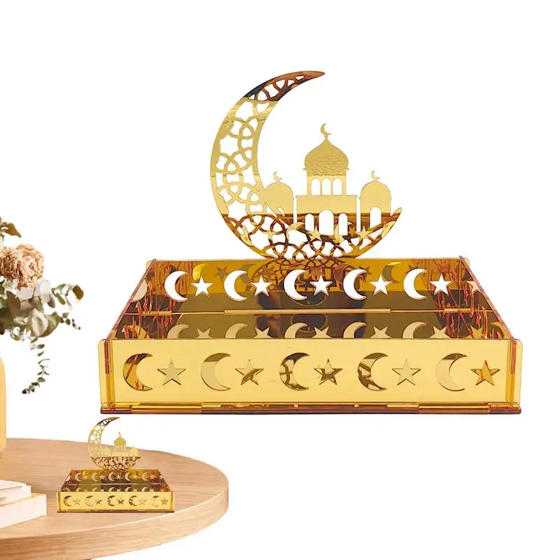 Eid Moon Serving Tray Large Capacity Moon Decor Trays Acrylic Large Capacity Food Serving Tray Eid Table Decor For Tea Party