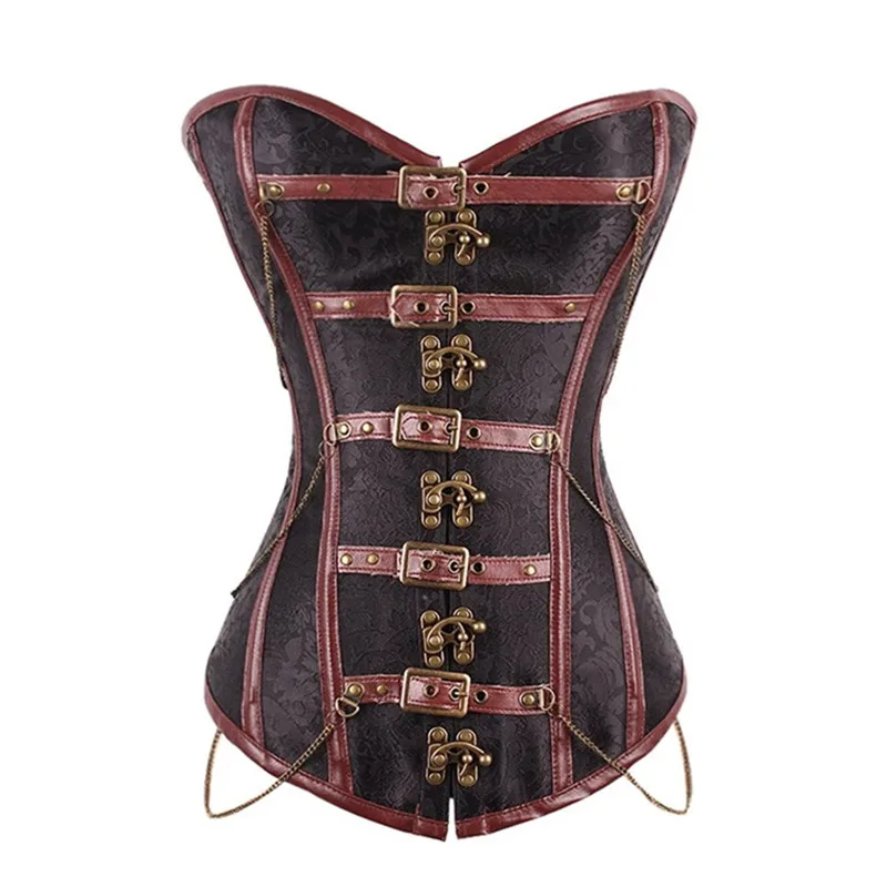 

Overbust Corset Steampunk Steel Boned Body Shapewear Woman Brown Gothic Clothes Bodice Bustier Vintage Waist Trainer Corsets