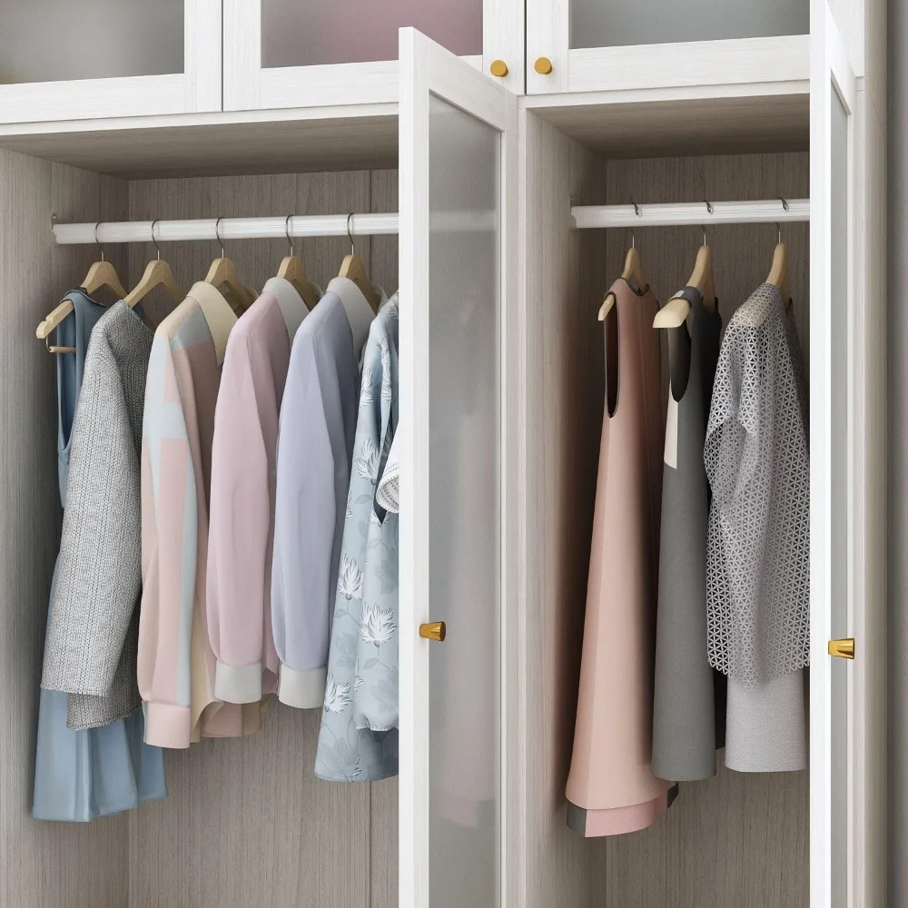 The large wardrobe is equipped with 4 acrylic doors and 2 drawers, and the wardrobe is equipped with hanging bars