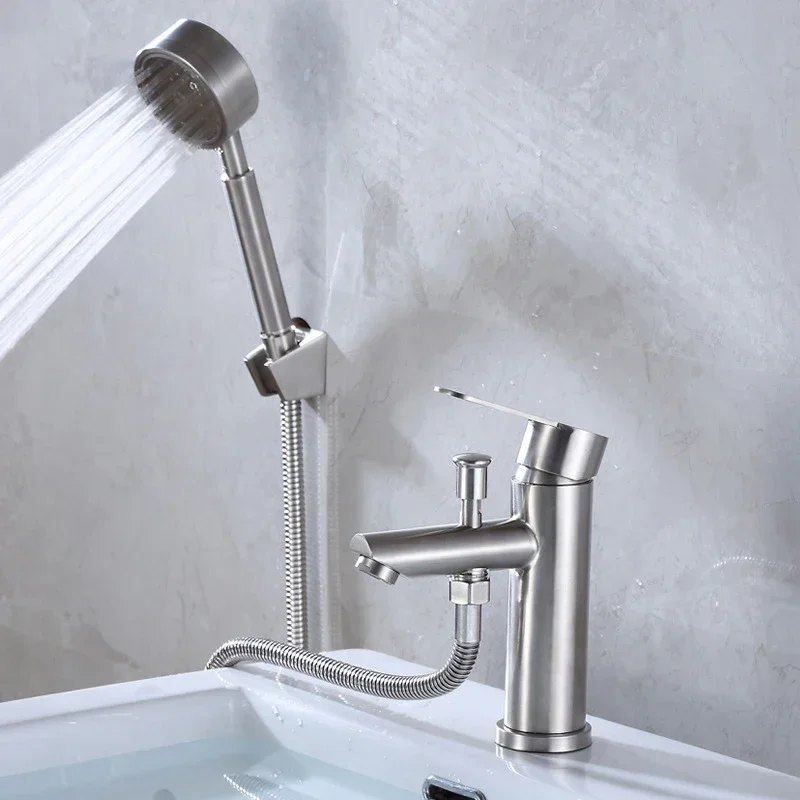 Hot Cold Water Bathroom Basin Faucet With Shower Head Shampoo Washing Dual Use Bath Mixer Tap Bathroom Sink Faucet