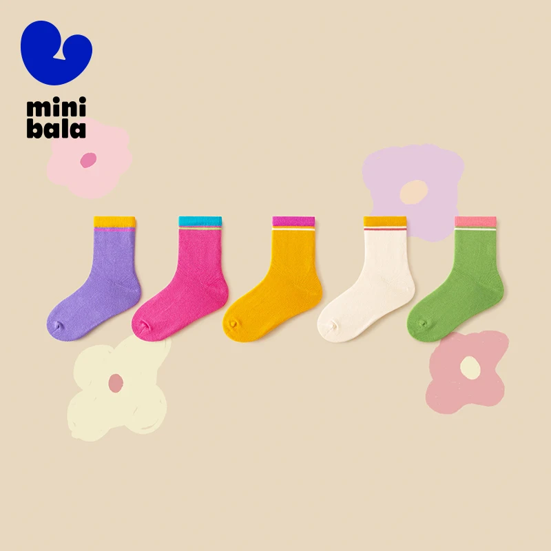 جوارب Mini Bala للجنسين للأطفال ماصة للعرق وقابلة للتنفس من القطن المرن للأطفال متعددة الاستخدامات مكونة من 5 قطع