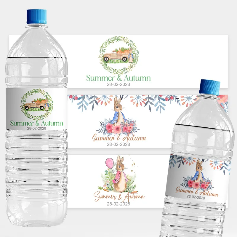 Custom Water Bottle Stickers Birthday Baptism Baby Shower Labels Personalized Peter Cartoon Rabbit Themed Party Bottle Stickers